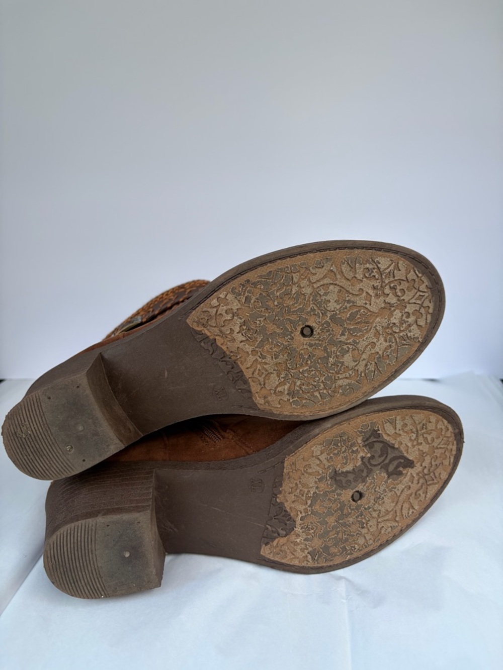 Brown Suede Fringe Ankle Boots with Patterned Cuff - Picture 6 of 7